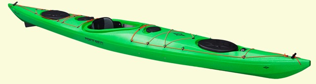 Angled view of Whisky 16 Tourer kayak in lime